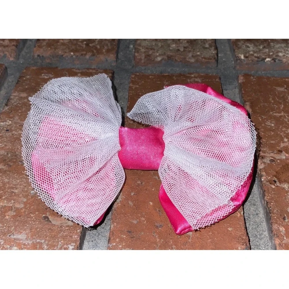 Build-A-Bear Workshop Hot Pink Satin and‎ White Mesh Hair Bow Plush Accessory